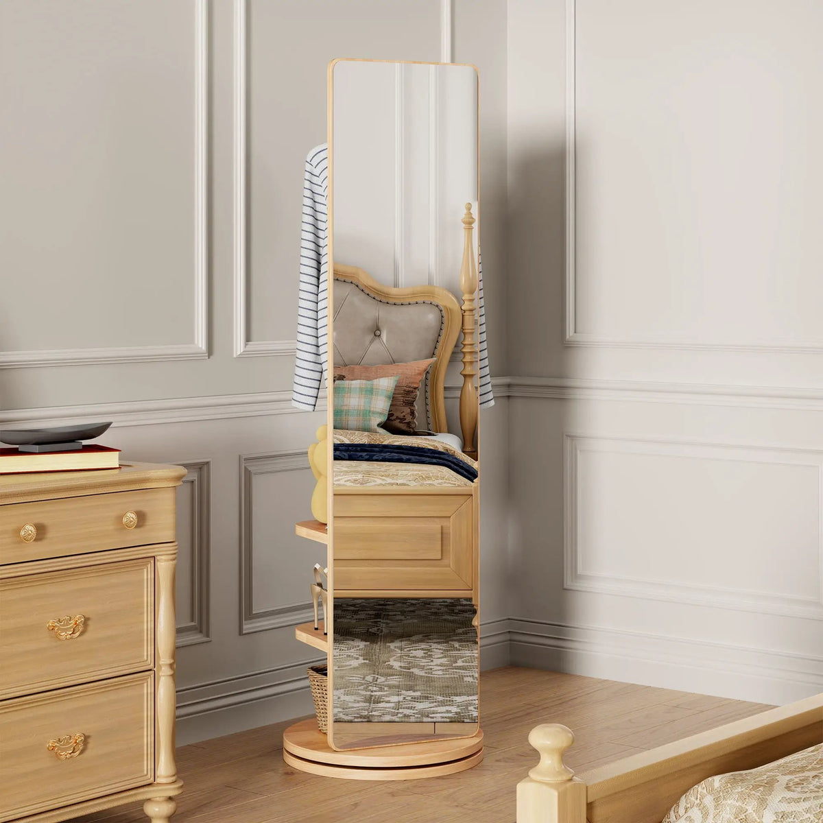 Full Length Mirror | 360 Rotation Design | Solid Wood Rack