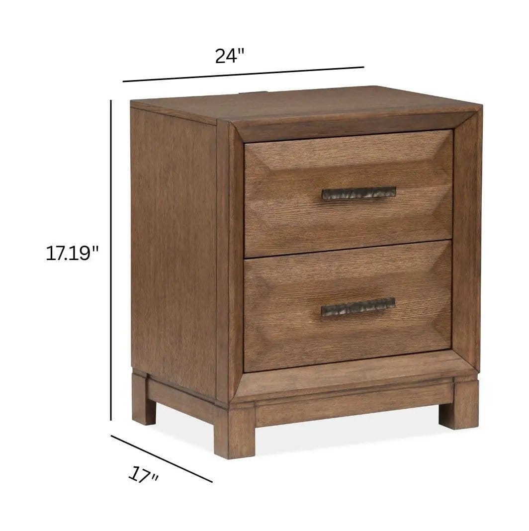 Callisto Drawer Nightstand Nightstands w/ Charging Station | 17 x 24 x 27.19 in | Oak Veneer | Bourbon Brown