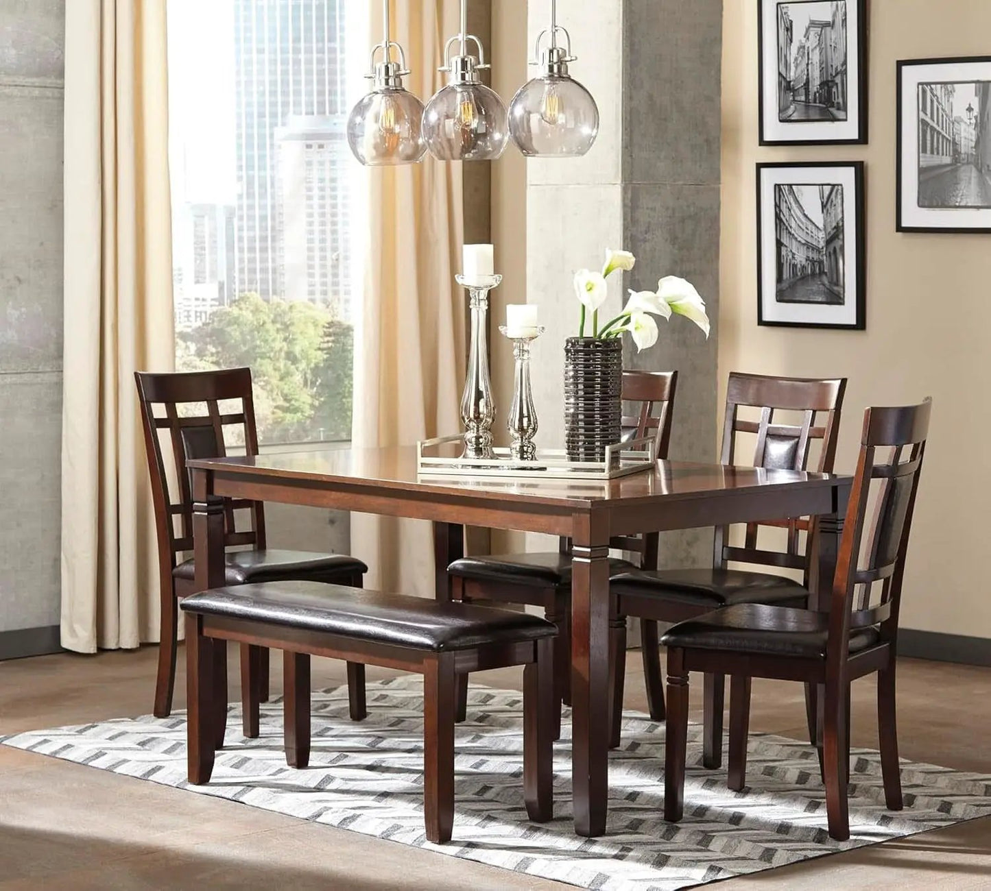 Brown Contemporary Engineered Wood Dining Table Set from PriceLows™