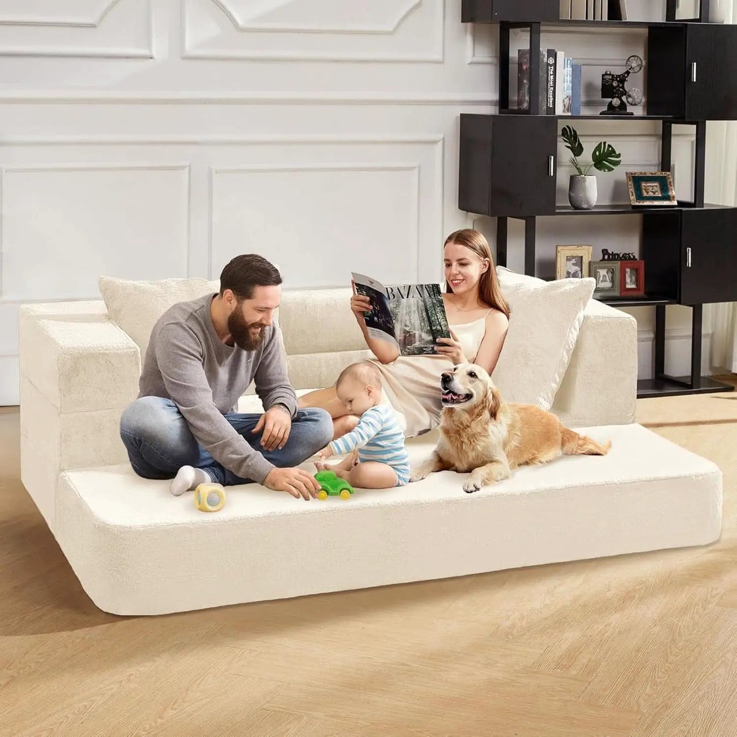Milky White Large 3 In 1 Folding Bean Bag Couch Faux Fur from PriceLows™