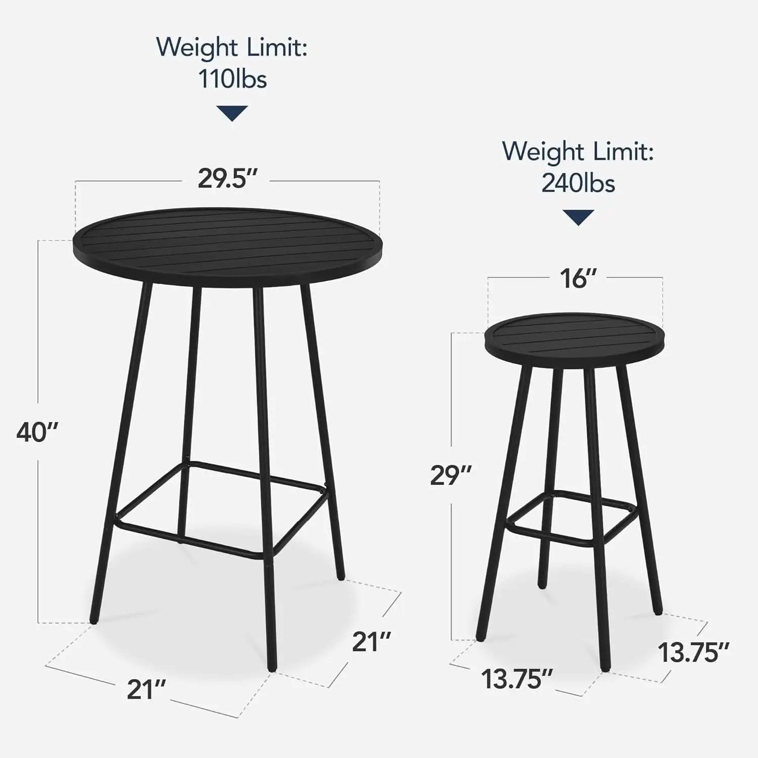 3 Piece Bar Height Patio Bistro Set Black Round Table With Backless Stools Patio Furniture Set from PriceLows™