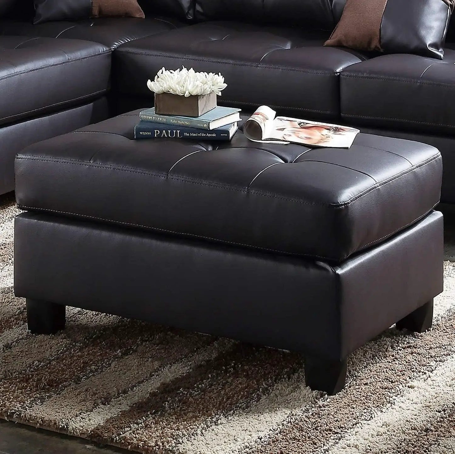 Faux Leather Sectional Sofa With Chaise Black For Living from PriceLows™