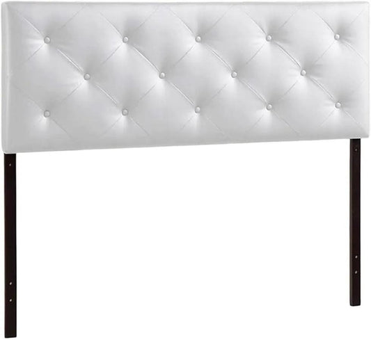 Modern White Faux Leather King Headboard With Buttons from PriceLows™