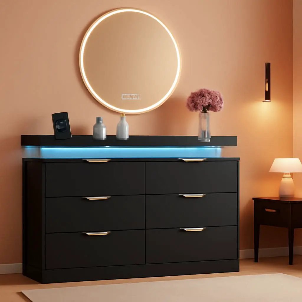 Six Drawer Dresser With LED Illumination Enhancement from PriceLows™
