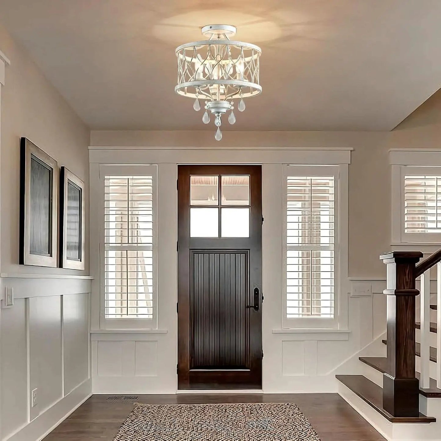 Farmhouse Crystal Ceiling Light Three Light White Fixture from PriceLows™