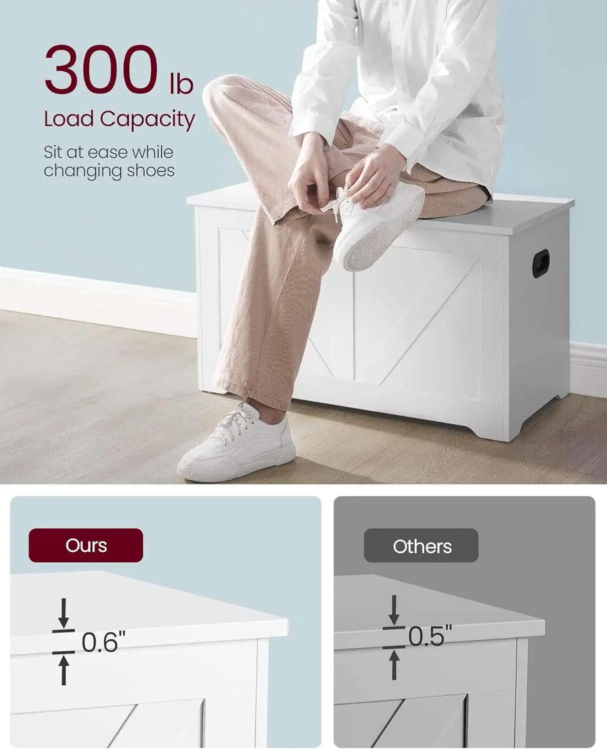 Cloud White PremiumStorage DeluxeBench With Hinges from PriceLows™