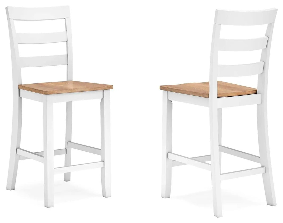Counter Height Bar Stools | Contoured Seat | Natural Wood | Set Of Two