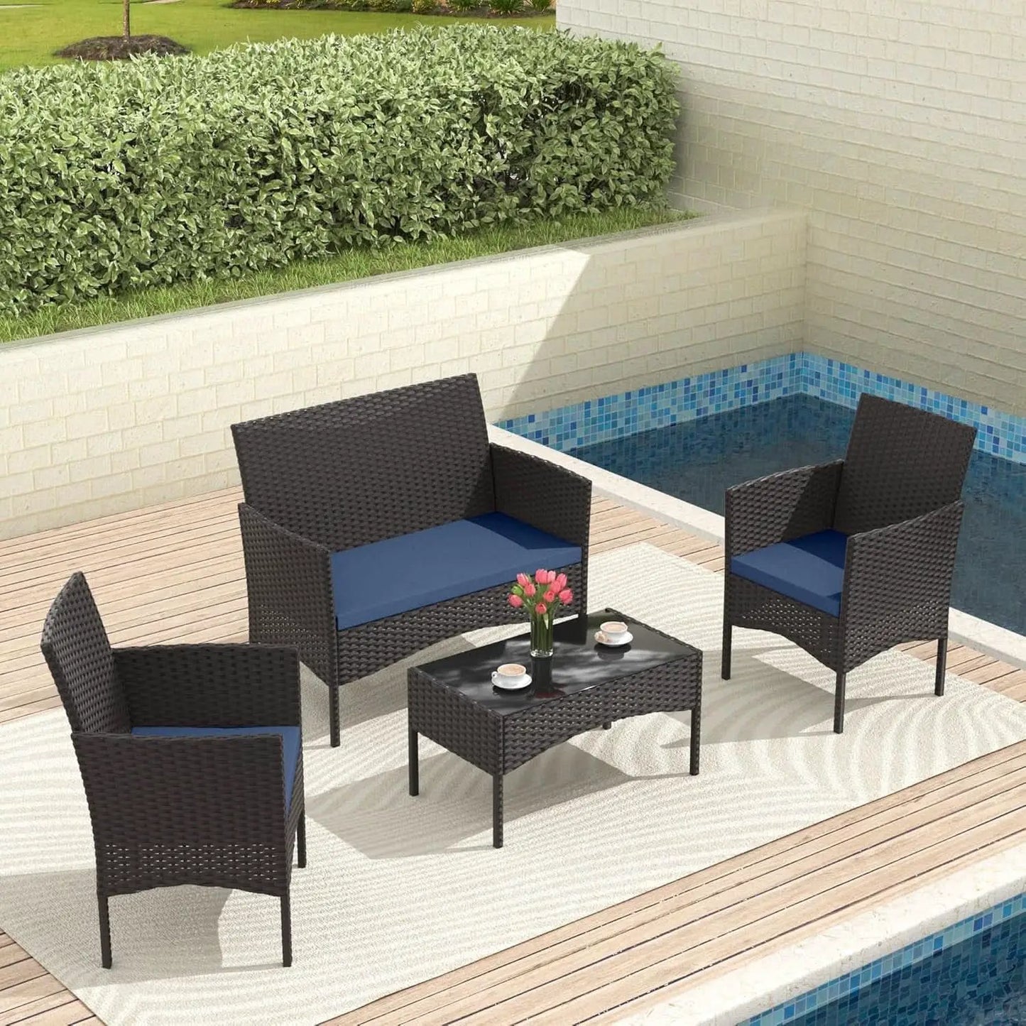 Stylish Four-Piece Outdoor Patio Furniture Set with Cushions from PriceLows™