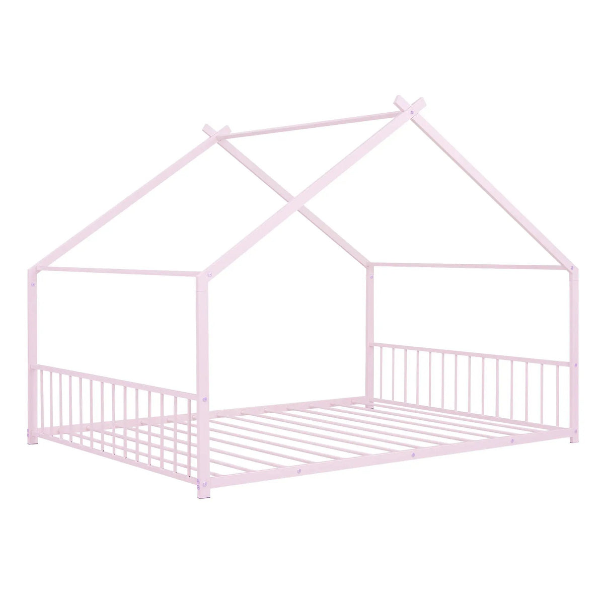 Metal House Bed | Roof Design | Semi-Enclosed Play Space | Contemporary Neutral Finish