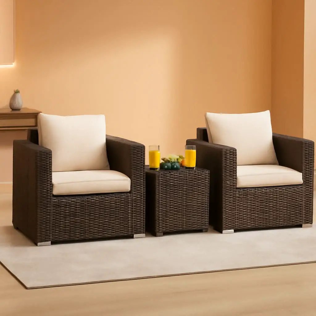 3 Piece Outdoor Patio Furniture Set Rattan Wicker With Washable Cushions And Tempered Glass Tabletop from PriceLows™