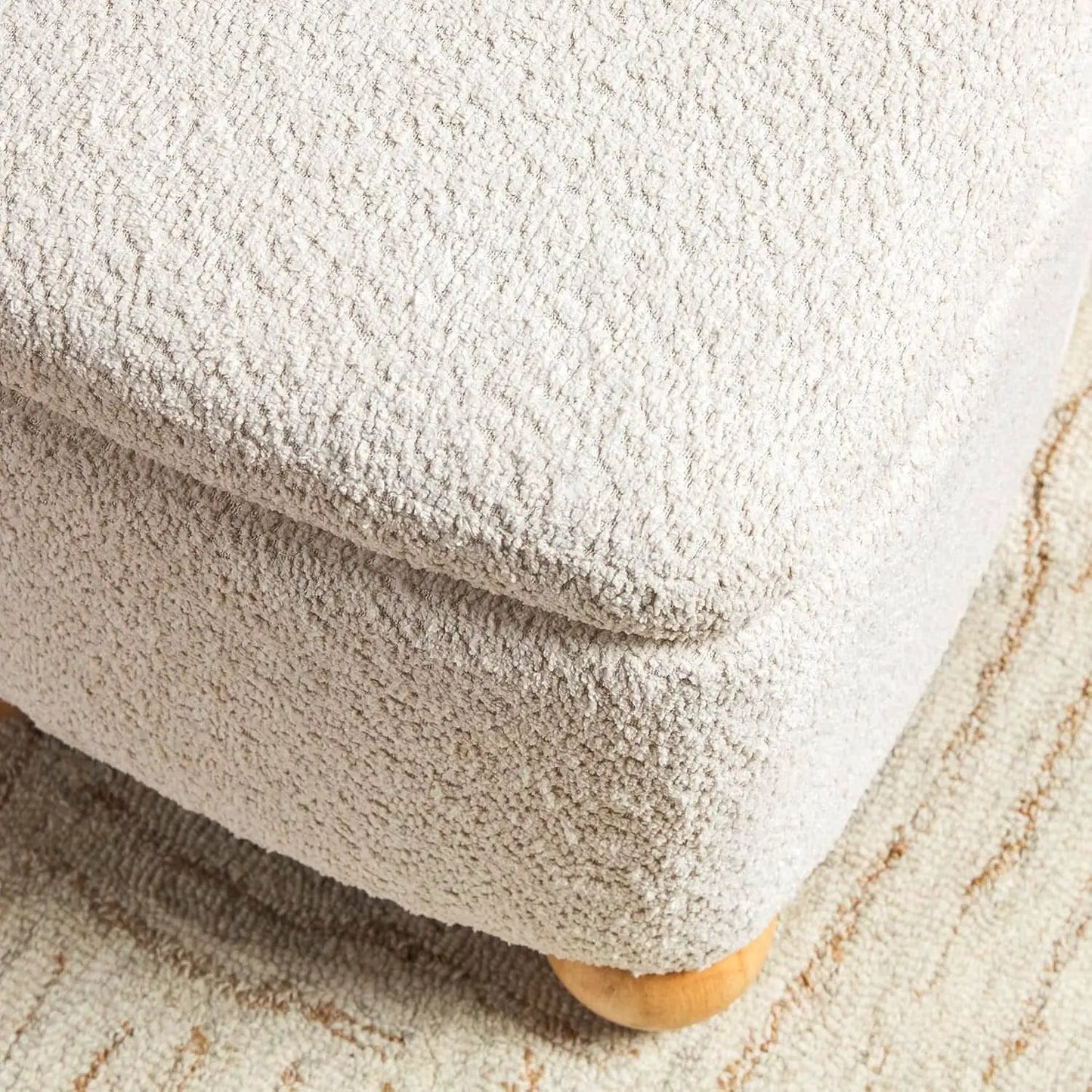 Ivory Luxurious Storage Bouclé Ottoman Wooden Legs from PriceLows™