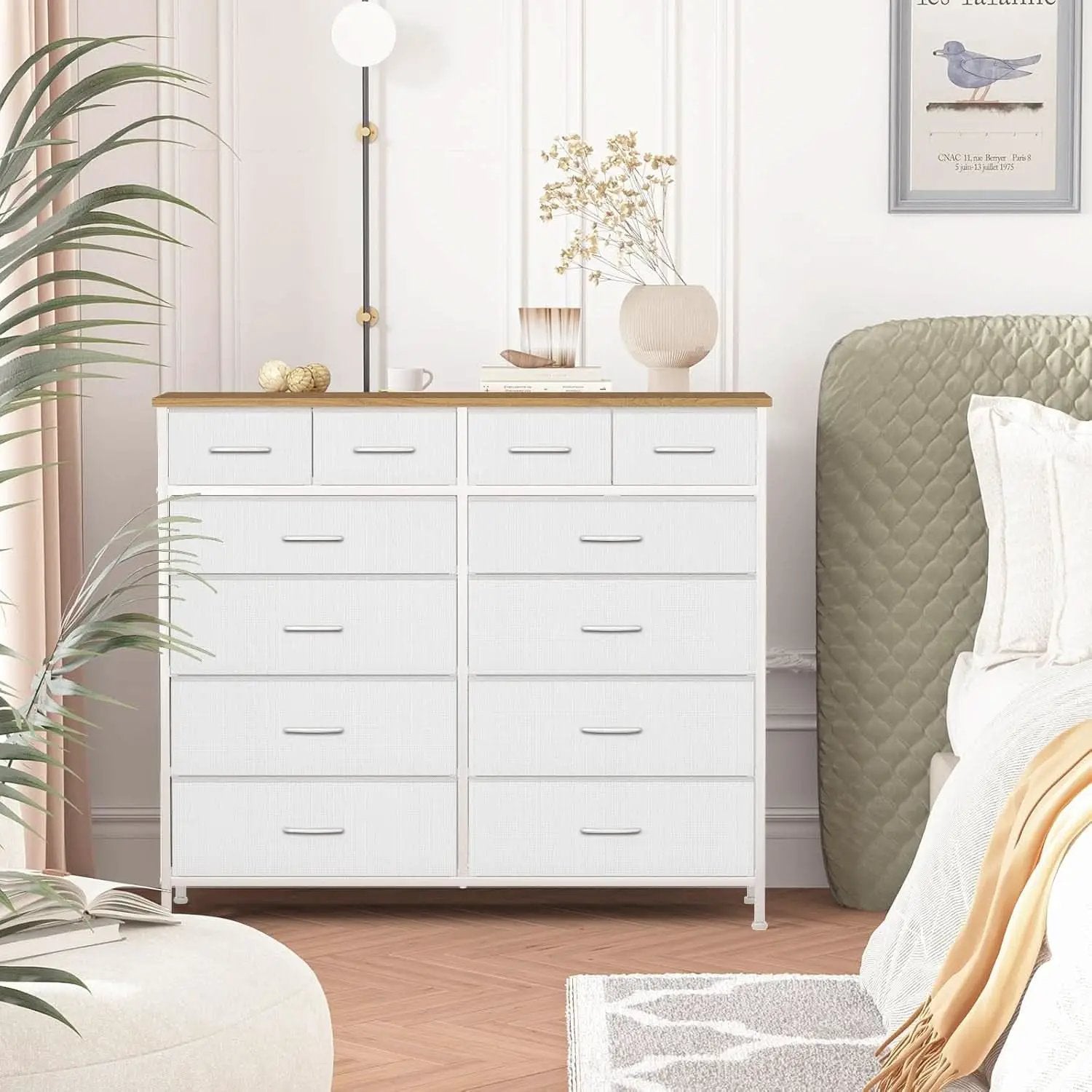 Compact 12 Drawer Dresser With Fabric Drawers And Wood Top from PriceLows™