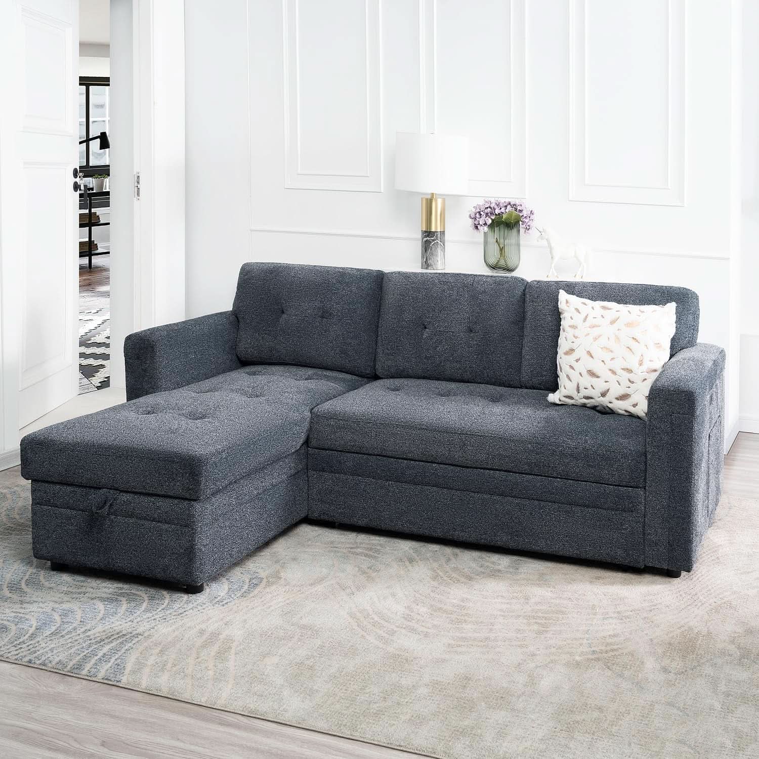 Gray Microfiber L Shape Sleeper Sofa With USB Ports Storage from PriceLows™
