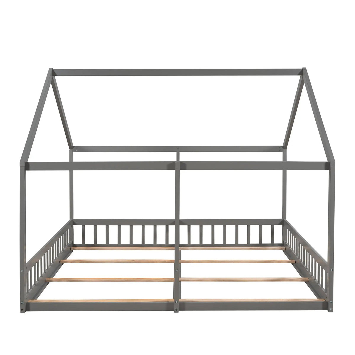 House Platform Bed | Solid Steel Frame | Twin Shared Bunks | Built In Guards