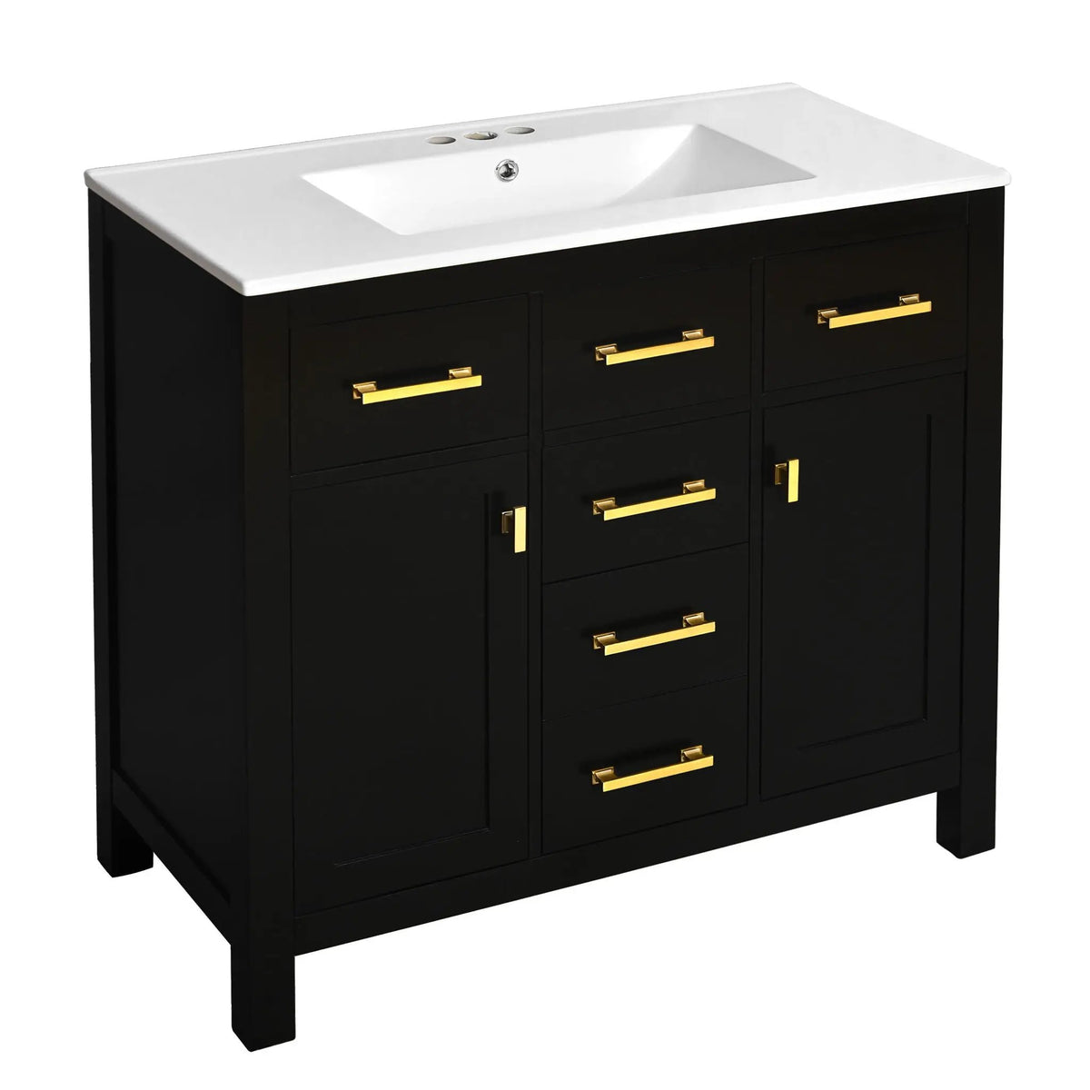 36 Inch Bathroom Vanity | Resin Sink Combo Set | 4 Drawers | Solid Wood Feet