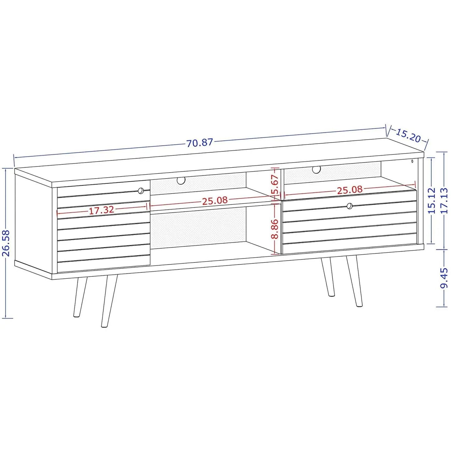 Mid Century TV Stand Solid Wood With Shelves And Cabinet from PriceLows™