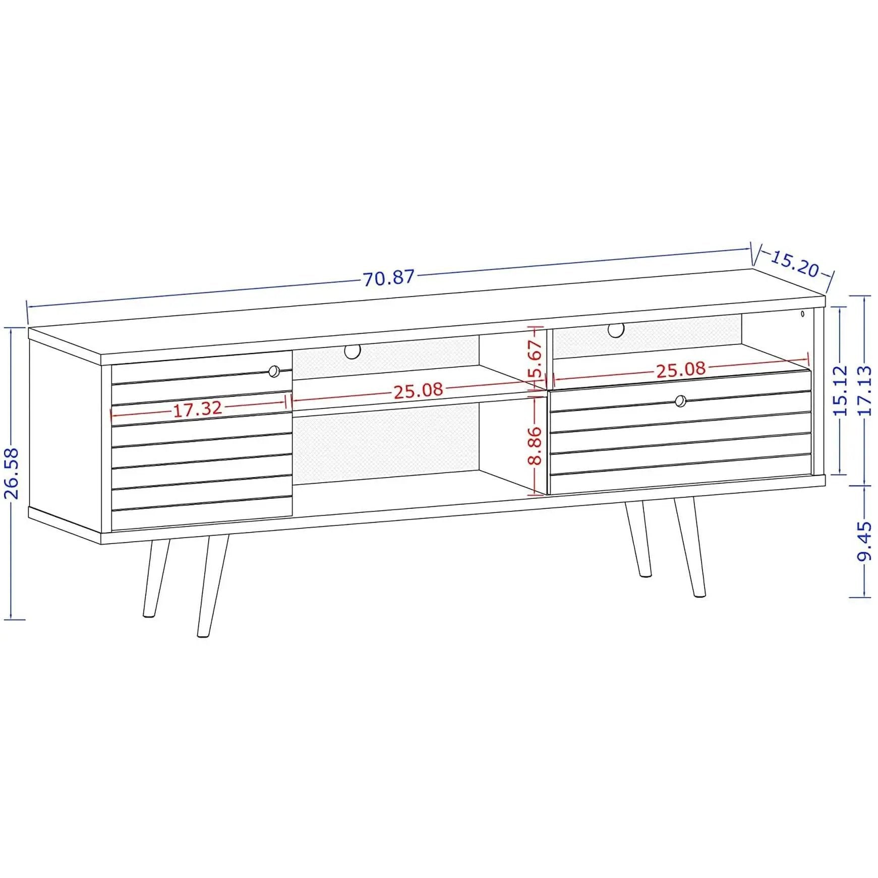 Mid Century TV Stand Solid Wood With Shelves And Cabinet from PriceLows™