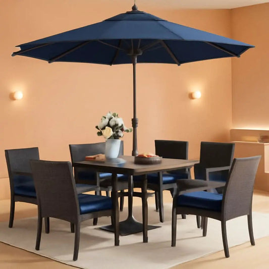 Navy Outdoor Patio Table And Chairs Set With Umbrella For 6 from PriceLows™