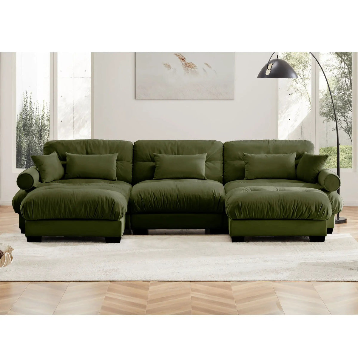 Modular Sectional Sofa | Deep Comfort Cushions | Vintage Fabric Ottoman