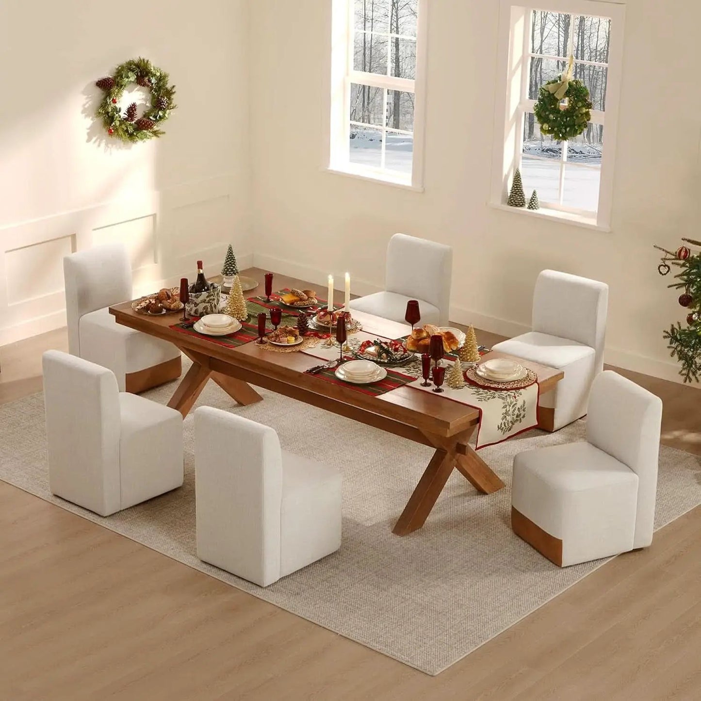 2 Linen Upholstered Armless Dining Chairs With Casters from PriceLows™