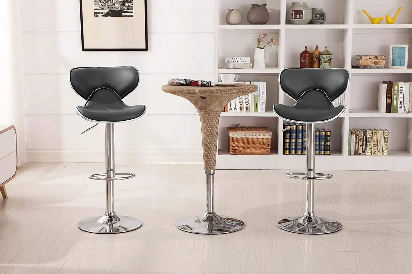 Masaccio Grey Leatherette Airlift Swivel Barstool Set of 2 from PriceLows™