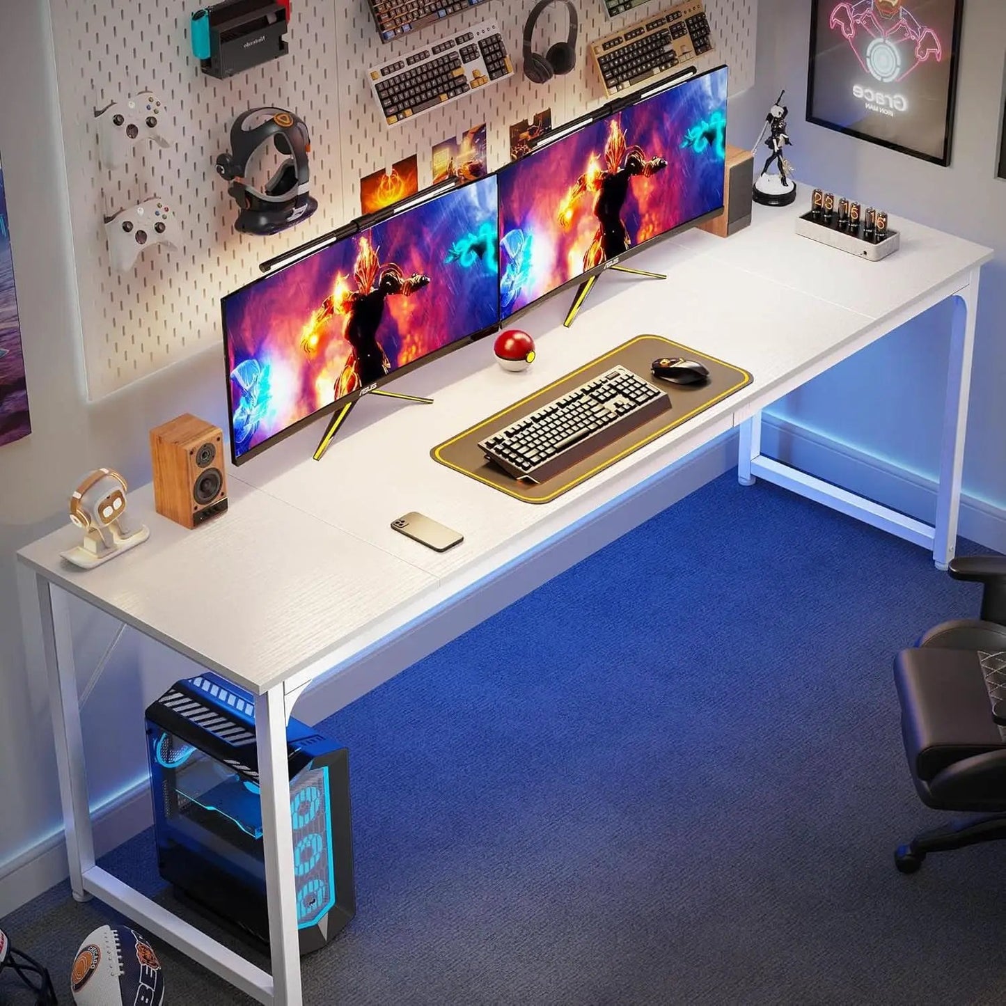 80 Inch White Computer Desk With Storage Metal Frame from PriceLows™