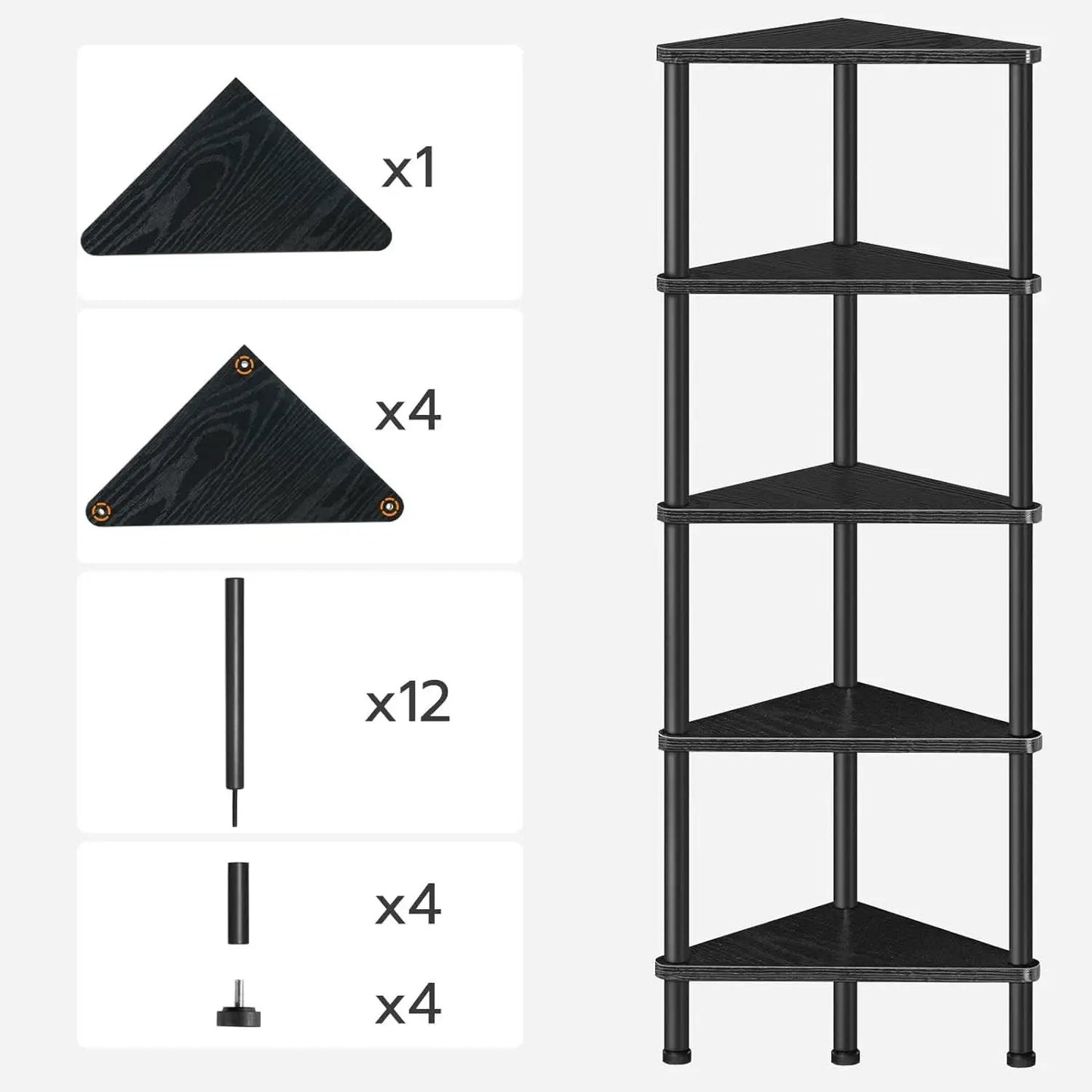 Industrial 5 Tier Corner Shelf Stand Black Metal Frame from PriceLows™