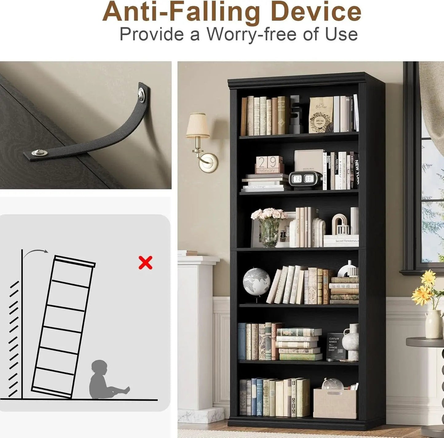 28 Inch Wide Tall Bookcase With Six Tiers For Home Office Storage For Living Room Organization from PriceLows™