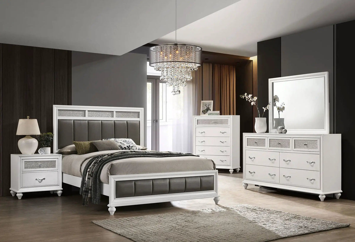 Barzini 5-piece Eastern King Bedroom Set | 5-Piece Set | Acrylic & Crystal | White