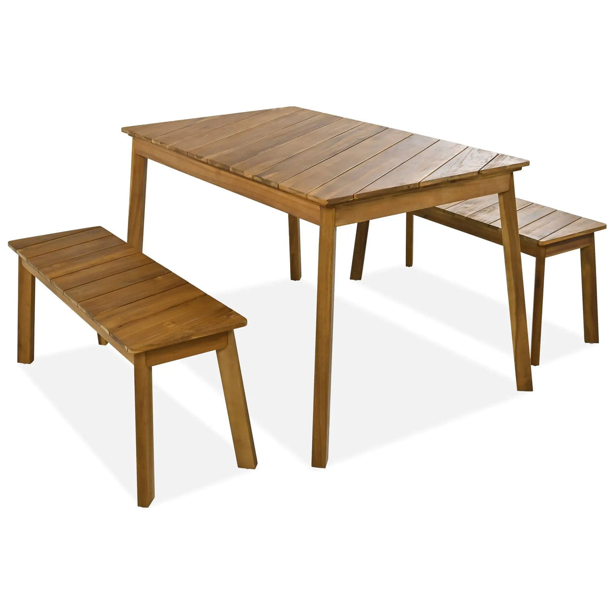 Acacia Wood Dining Set | 3 Piece Table | 2 Benches | Natural Finish
