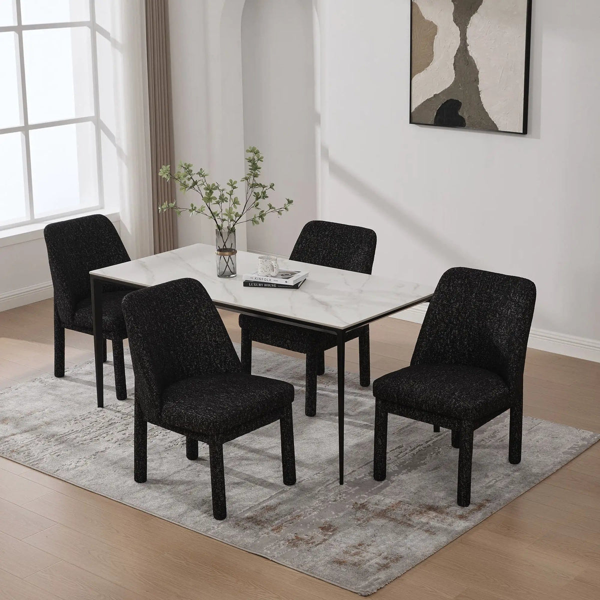 Wide Minimalist Dining Chair Chair Set | Chair Set | Rubberwood & Fabric | Dining Room