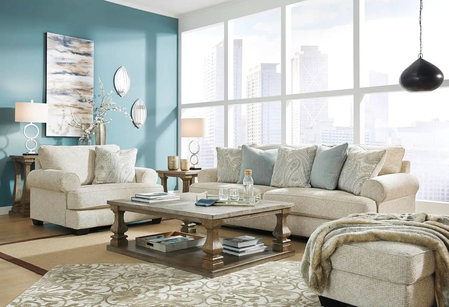 Beige Chenille Upholstered Ottoman With Cushioned Comfort from PriceLows™