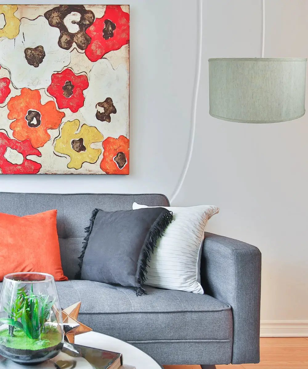Plug In Swag Pendant | 1 Light | 16 Inch Width | Textured Oatmeal Shade