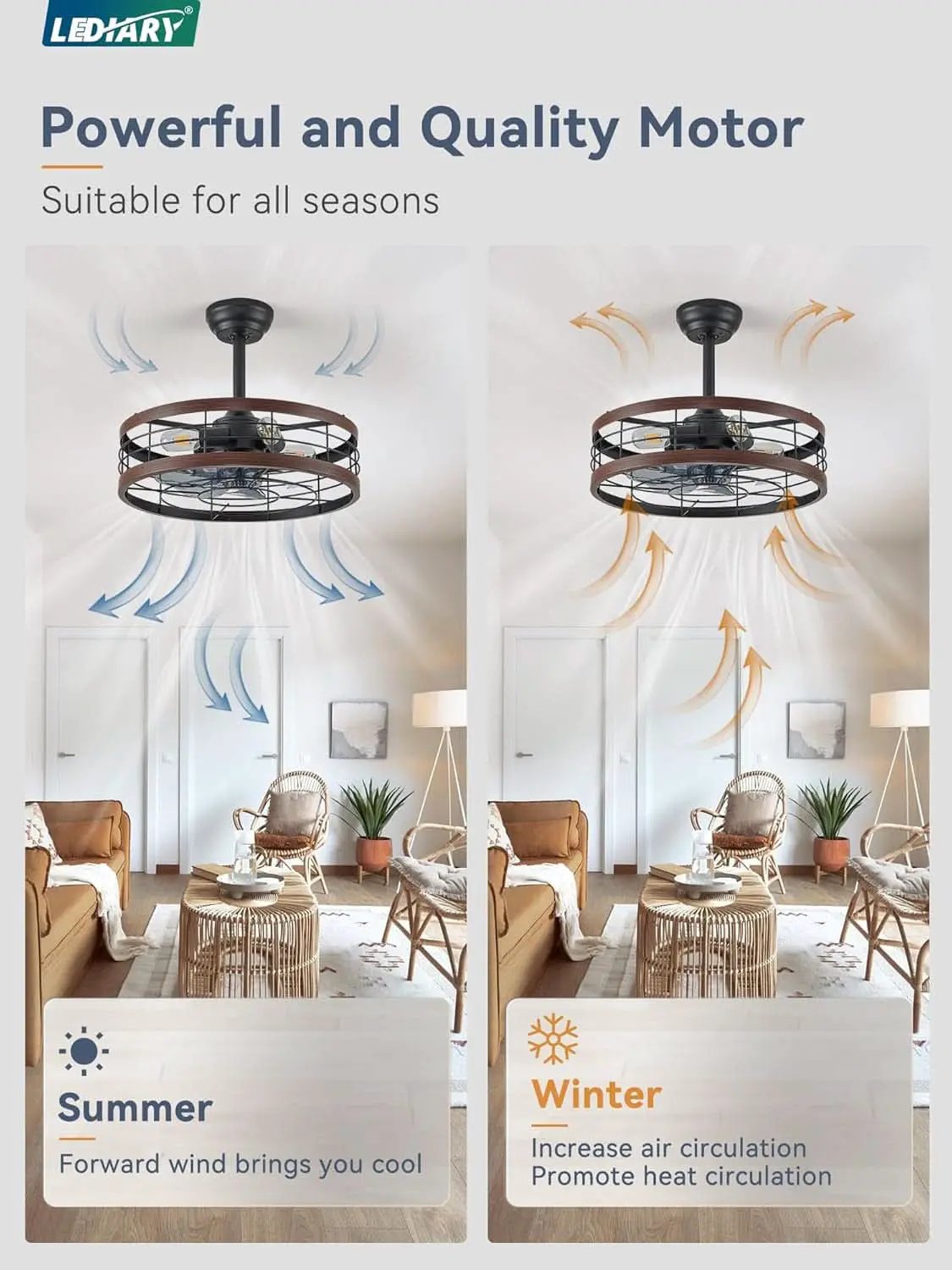 20 Inch Walnut Caged Fandelier Ceiling Fan With Light And Remote Control 6 Speeds With Timing from PriceLows™