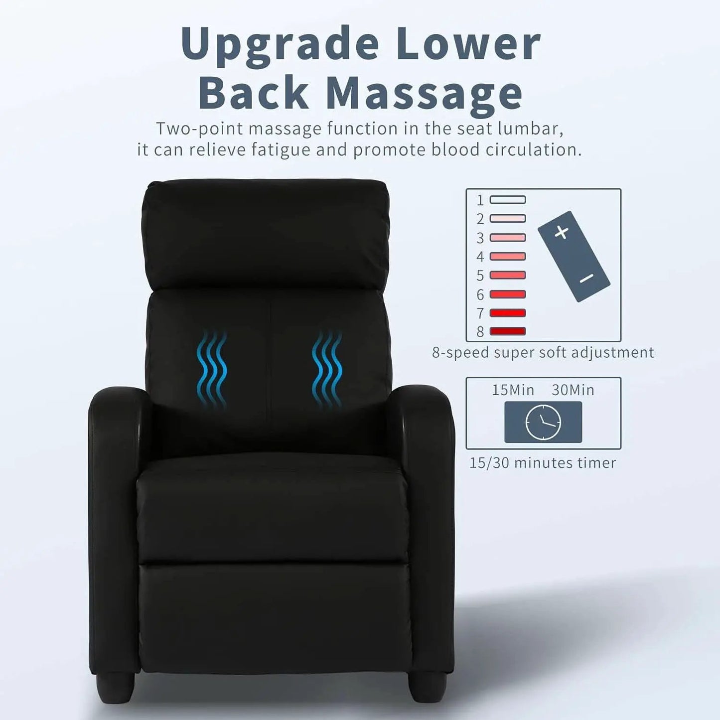 Black Wingback Recliner With Massage Therapy Living Room from PriceLows™