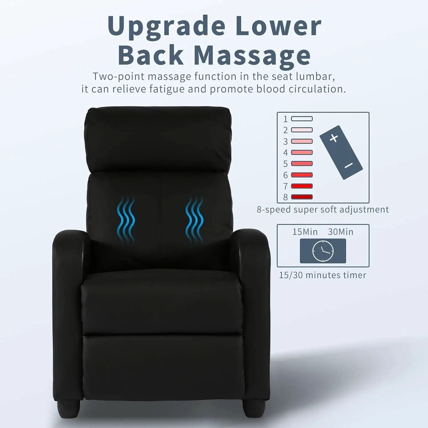 Black Wingback Recliner With Massage Therapy Living Room from PriceLows™