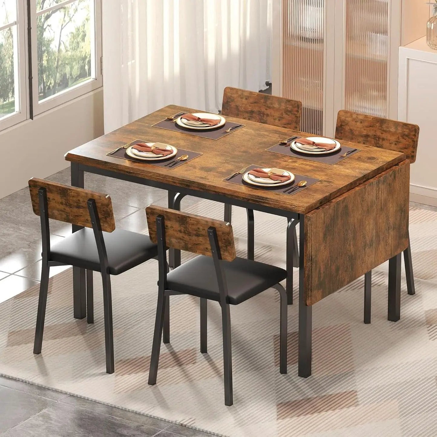 Sixty Three Inch Extendable Dining Table Set Rustic Brown from PriceLows™