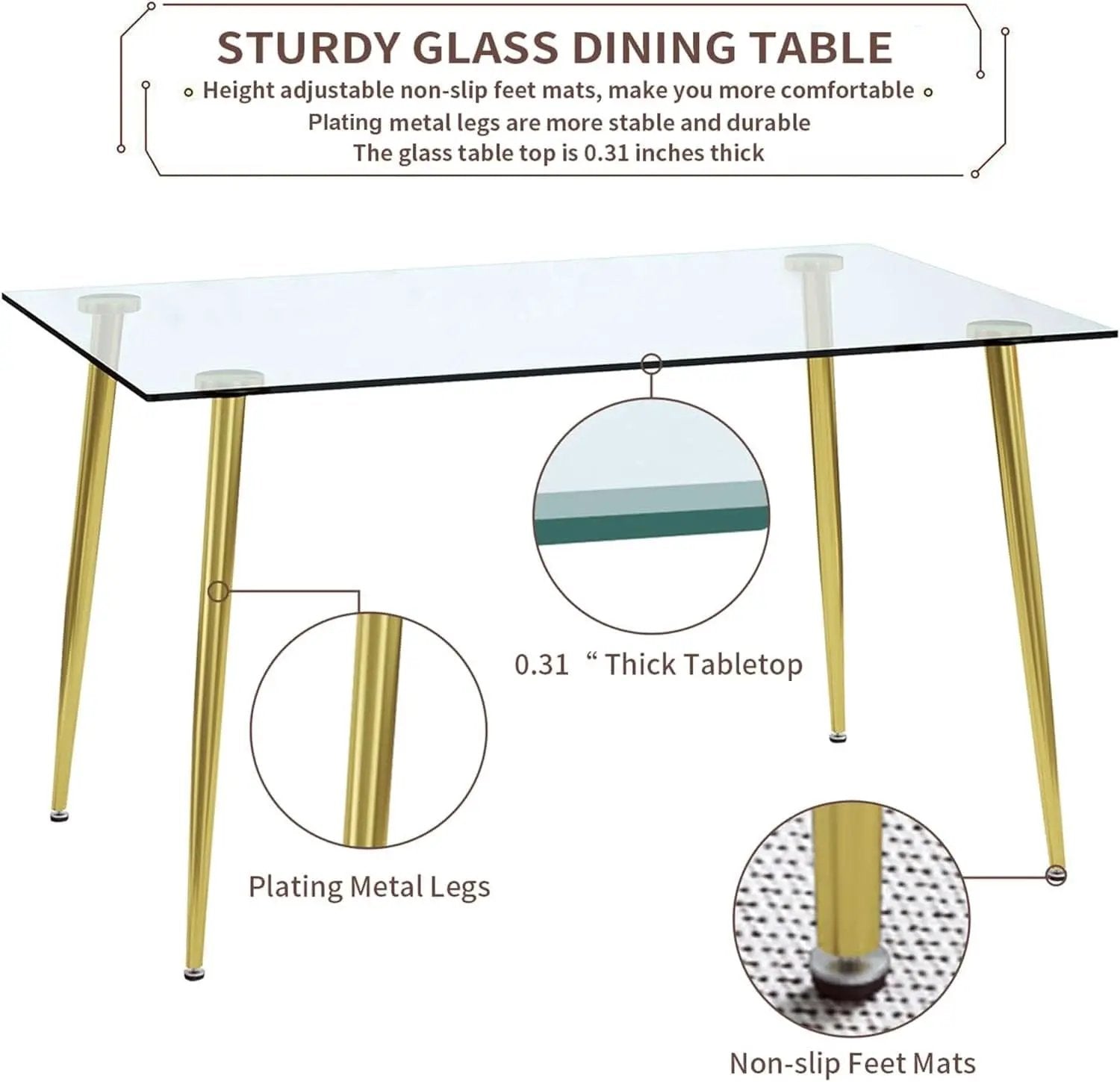 Glass Dining Table For 4 51 Inch Tempered Glass Gold Legs from PriceLows™