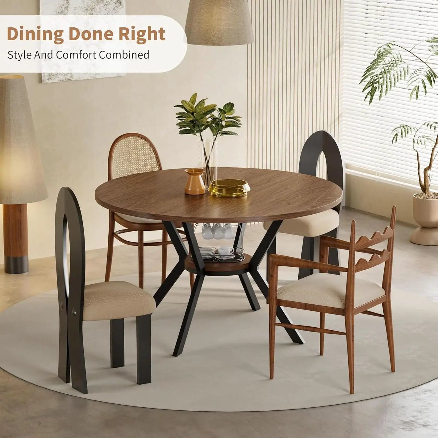 42 Inch Round Dining Table Walnut With Built In Storage from PriceLows™