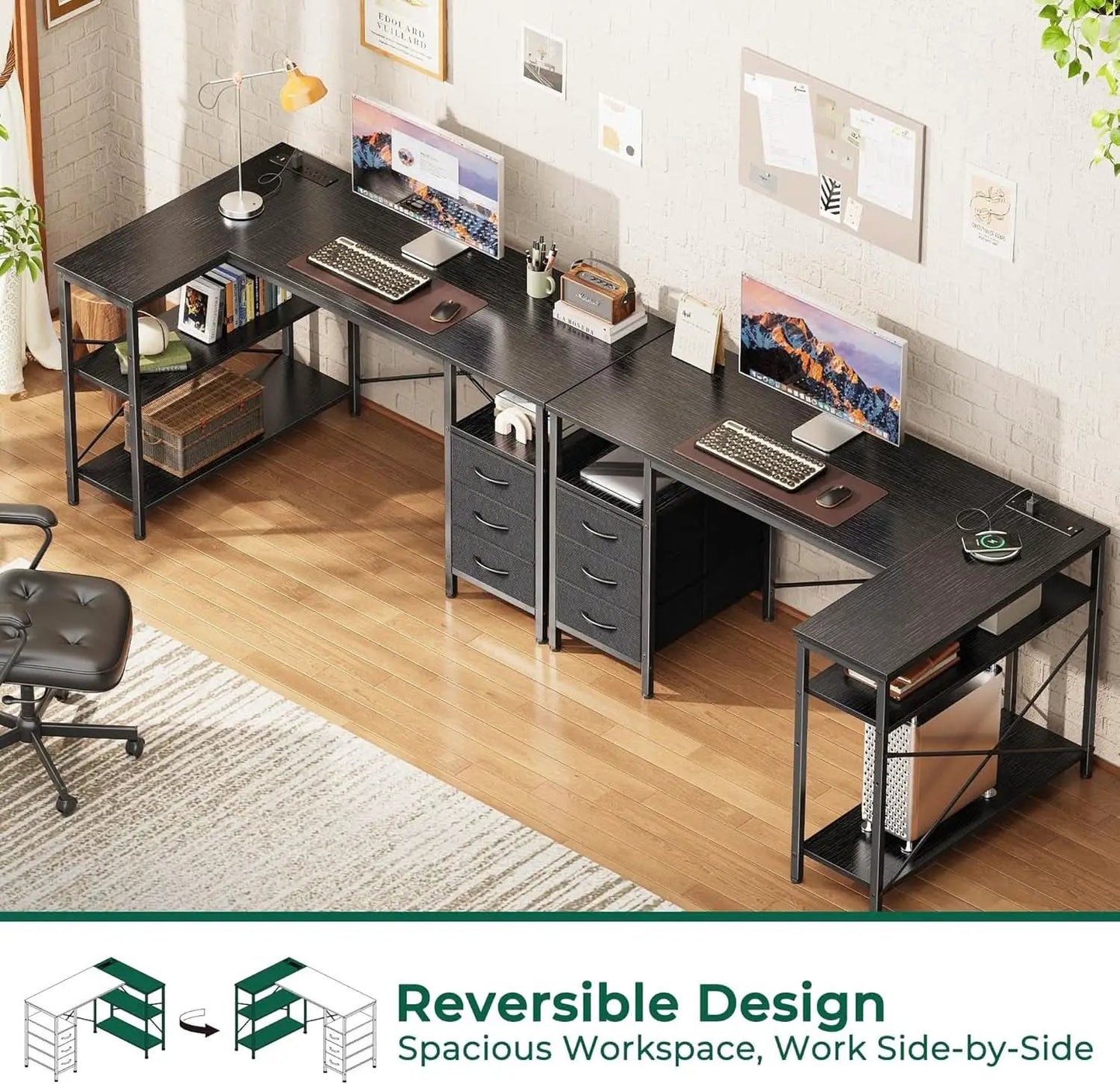 L Shaped Desk 47 Inch With Power Outlets And Ample Storage from PriceLows™