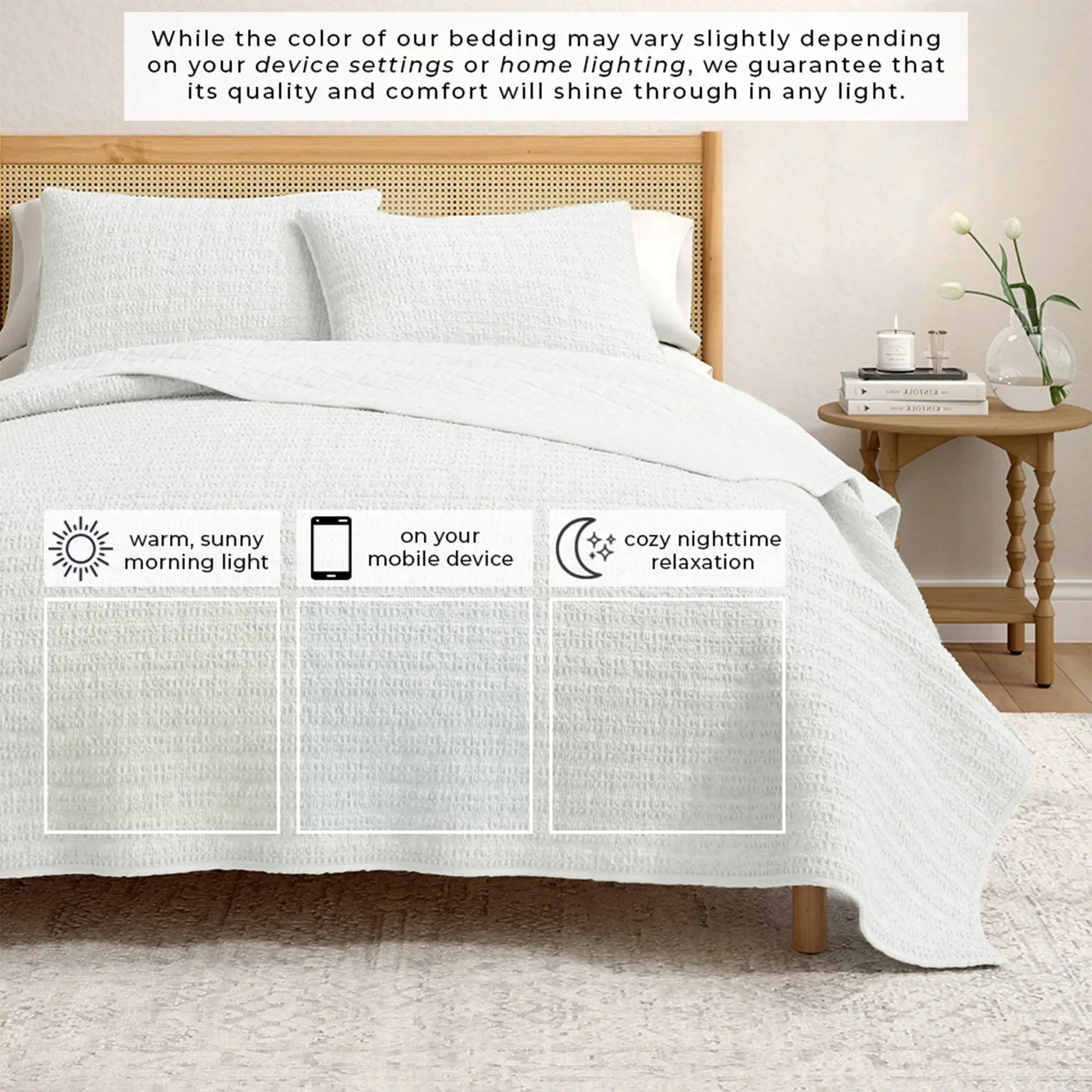 100% Cotton Honeycomb Waffle Garment Washed Quilt Set - Genevieve Collection from PriceLows™