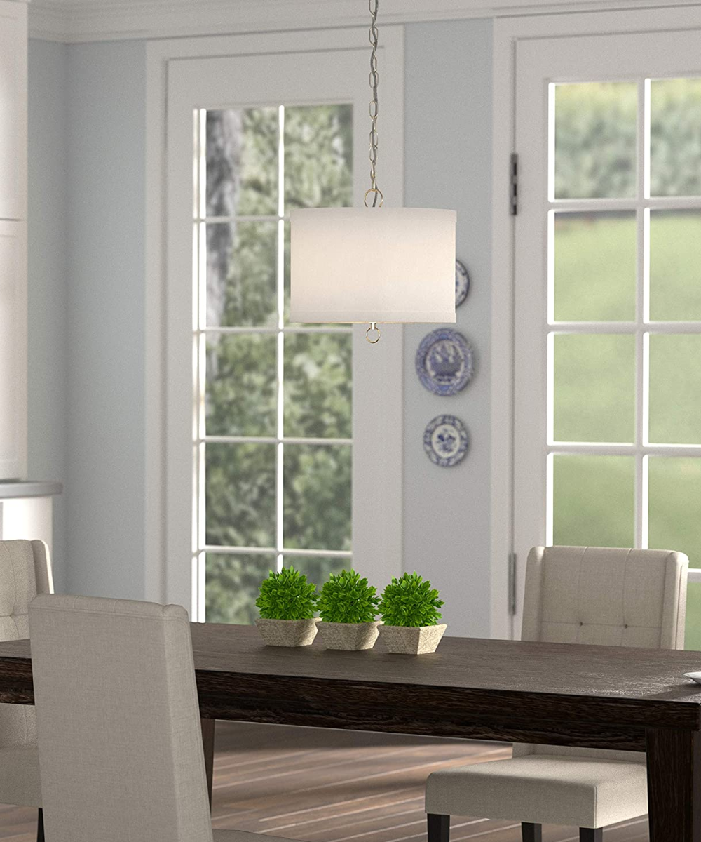 Pendant Light | Brushed Nickel | 14 Inch Wide | Linen