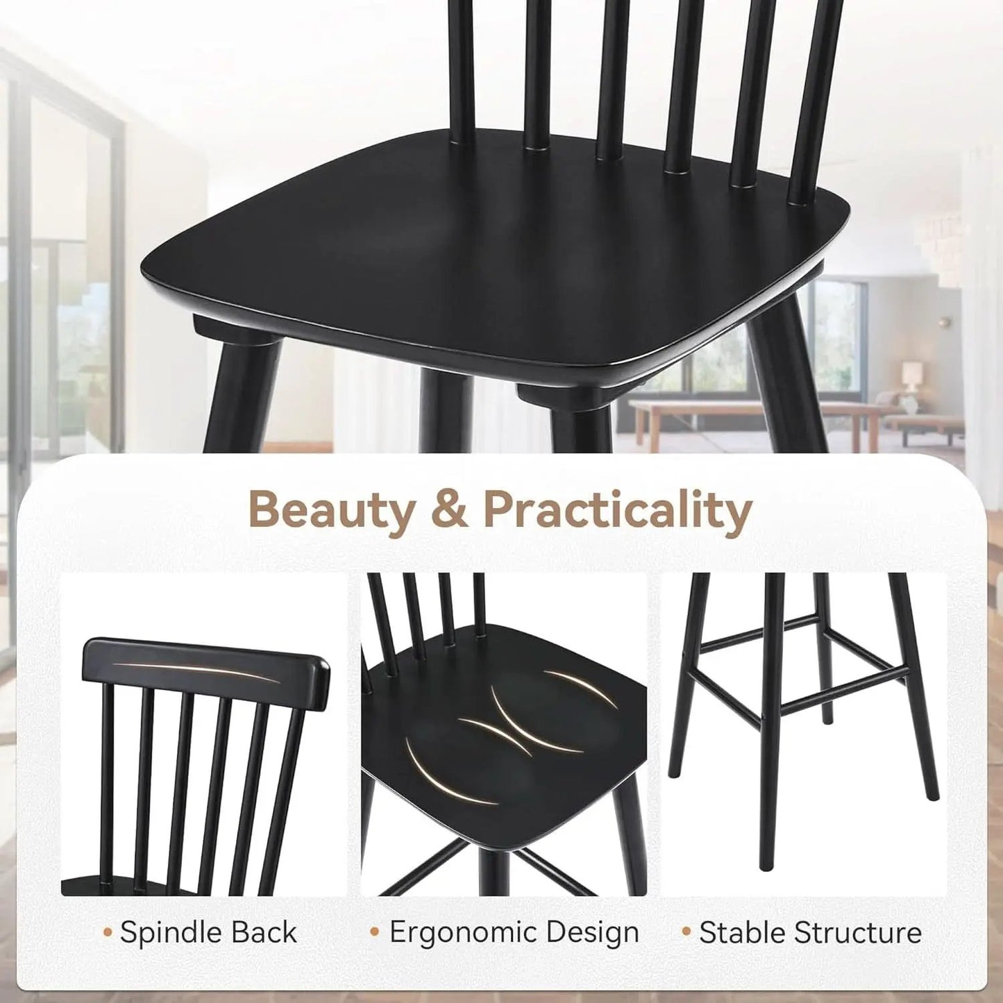 Classic Wooden Bar Stools Set of Four for Kitchen from PriceLows™