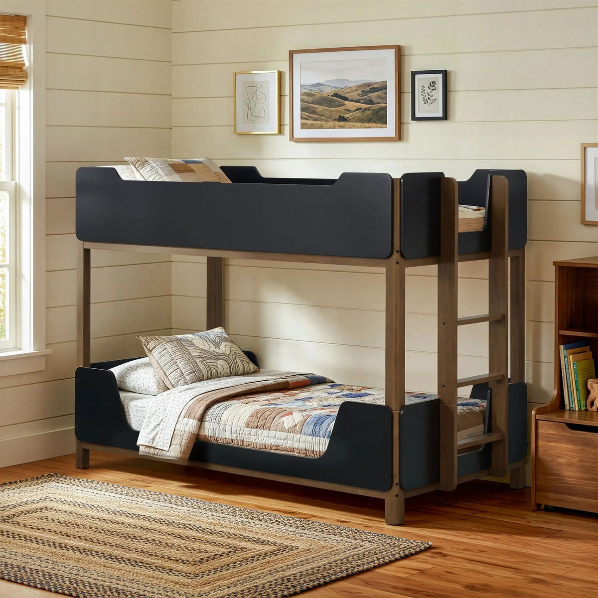 Morris Twin Over Twin Wood Bunk Bed Black and | 81.75 x 41.25 x 58.5 in | Rubberwood & Engineered Wood | Walnut