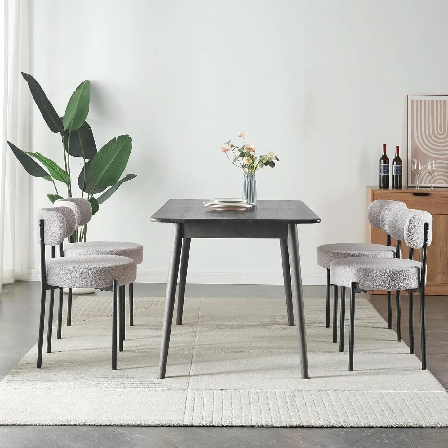 Round Upholstered Boucle Dining Chair Grey With Black Legs from PriceLows™