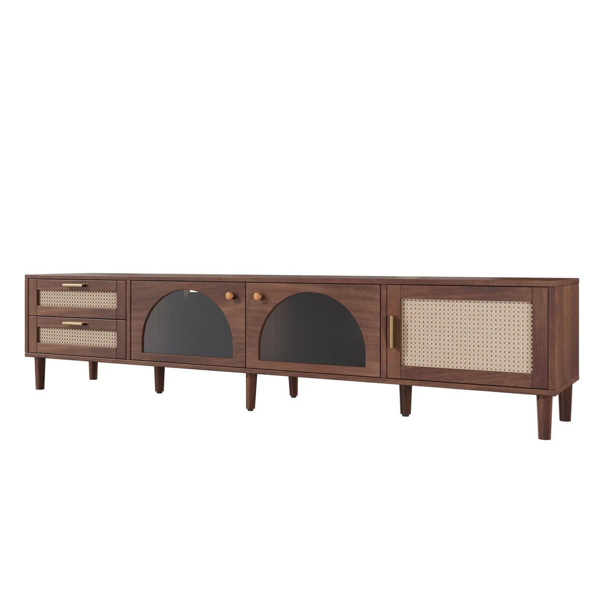 TV Stand | App Controlled LED Lights | Rattan Door Storage | Large TV