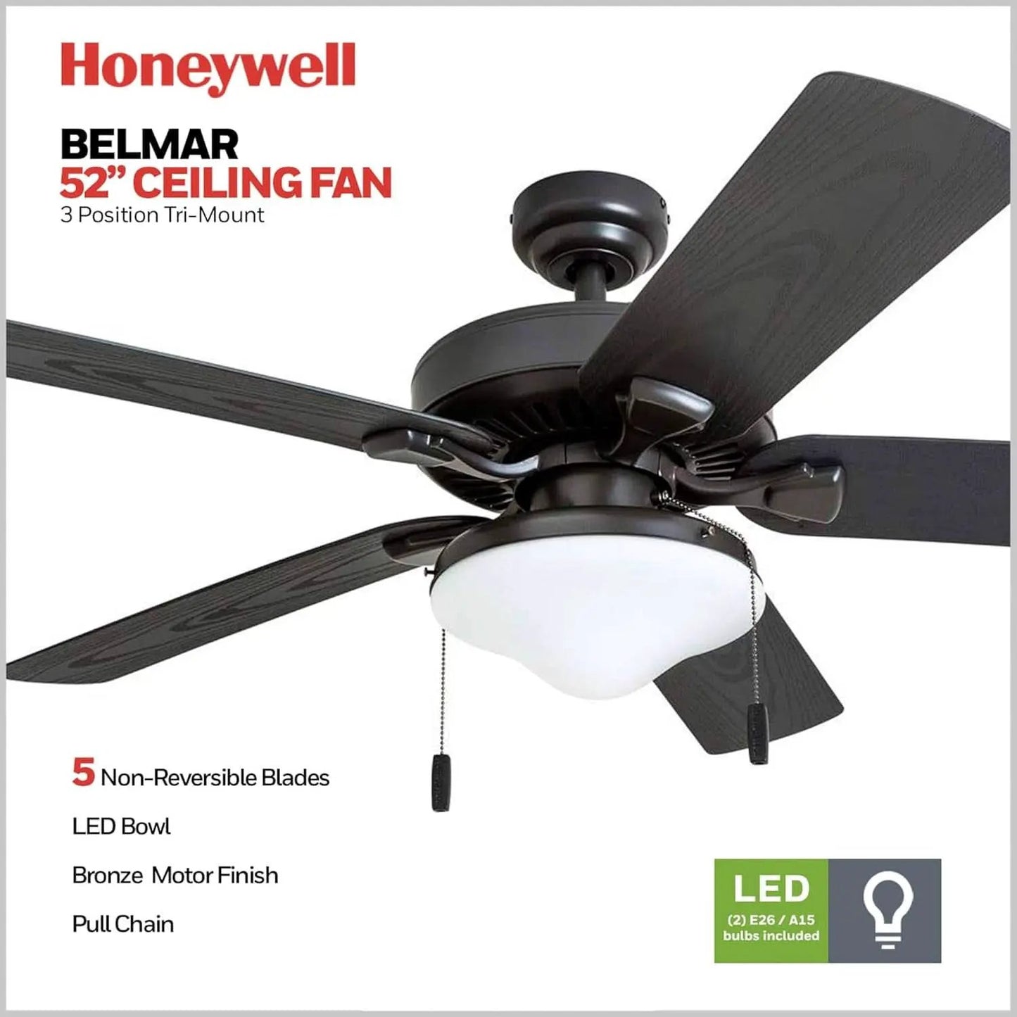 Belmar 52 Inch Bronze Damp Rated Ceiling Fan LED Light from PriceLows™