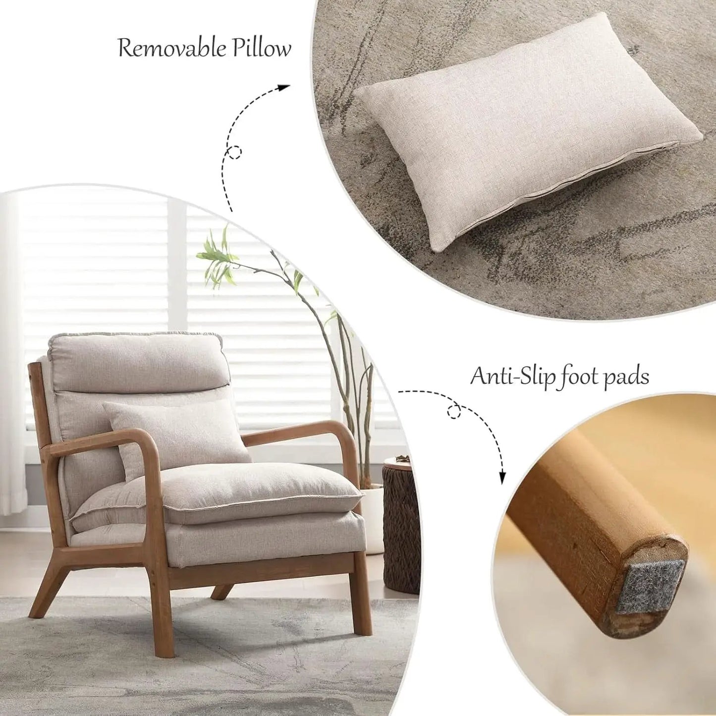 Beige Mid Century Modern Upholstered Accent Armchair from PriceLows™