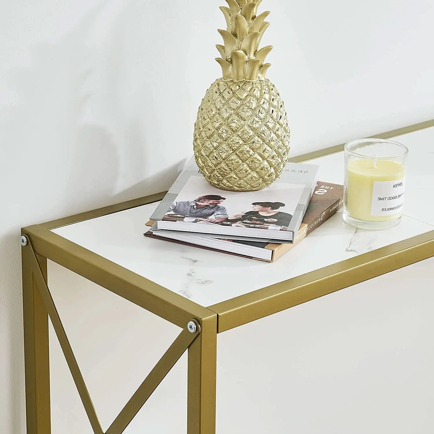 Gold And White Narrow Console Table With Shelves 41 Inch Long from PriceLows™