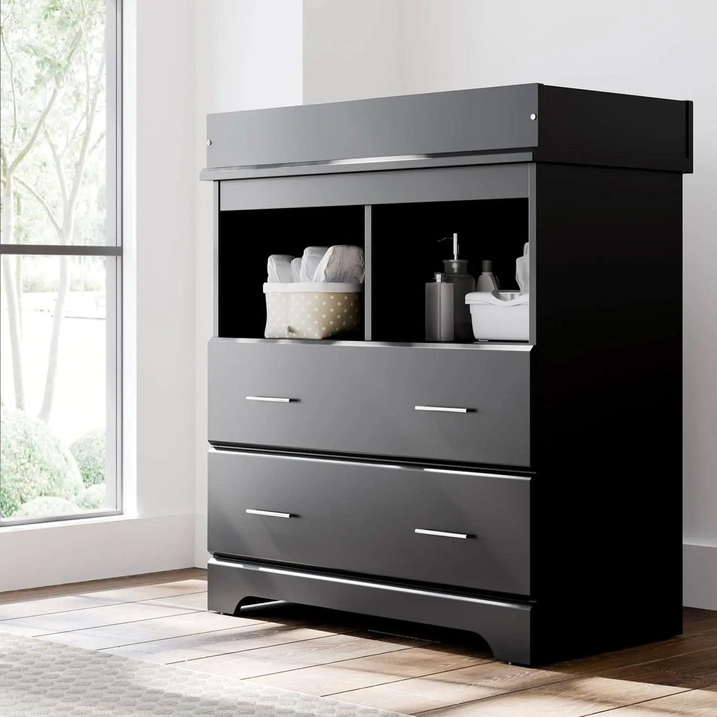 Brookside 2 Drawer Changing Table Dresser Black Topper from PriceLows™